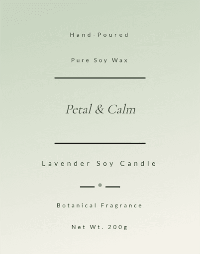 A generated lavender soy candle label with a soft sage-green gradient