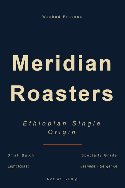 AI-generated Meridian Roasters label: your colours, your copy
