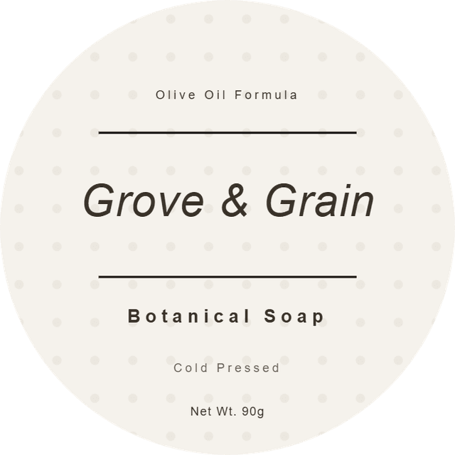 AI-generated Grove & Grain label: die-cut shapes