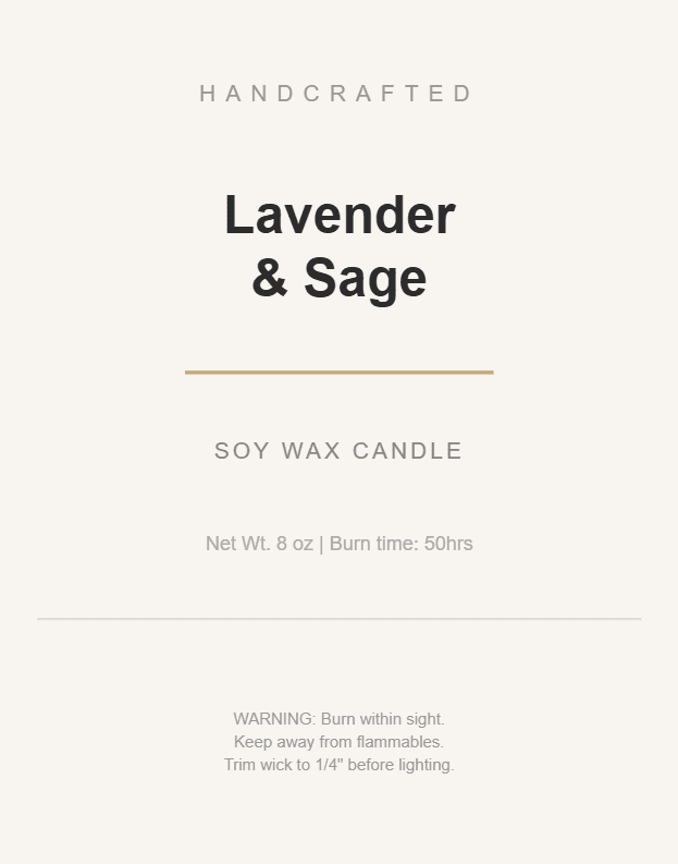 Lavender and Sage soy wax candle label