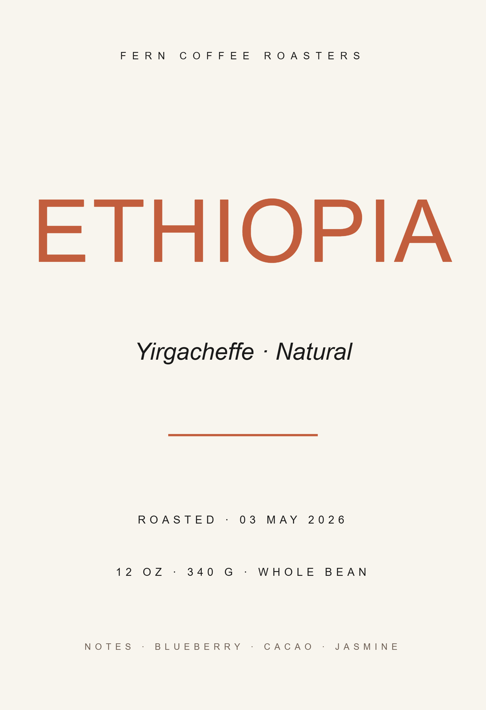 Fern Coffee · Ethiopia label template, Food & Beverage, 65 × 95 mm