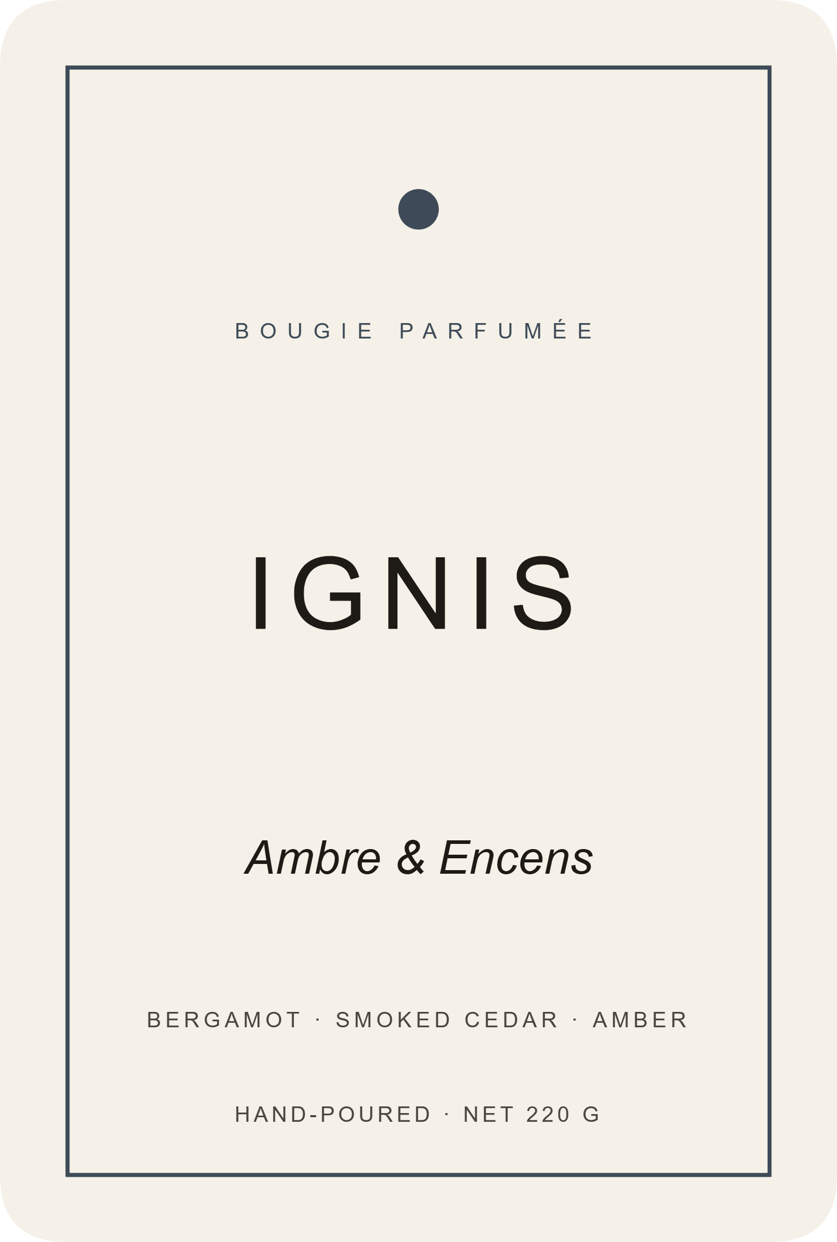 Ignis Bougie Parfumee Ambre & Encens label template, Beauty, 62 × 92 mm