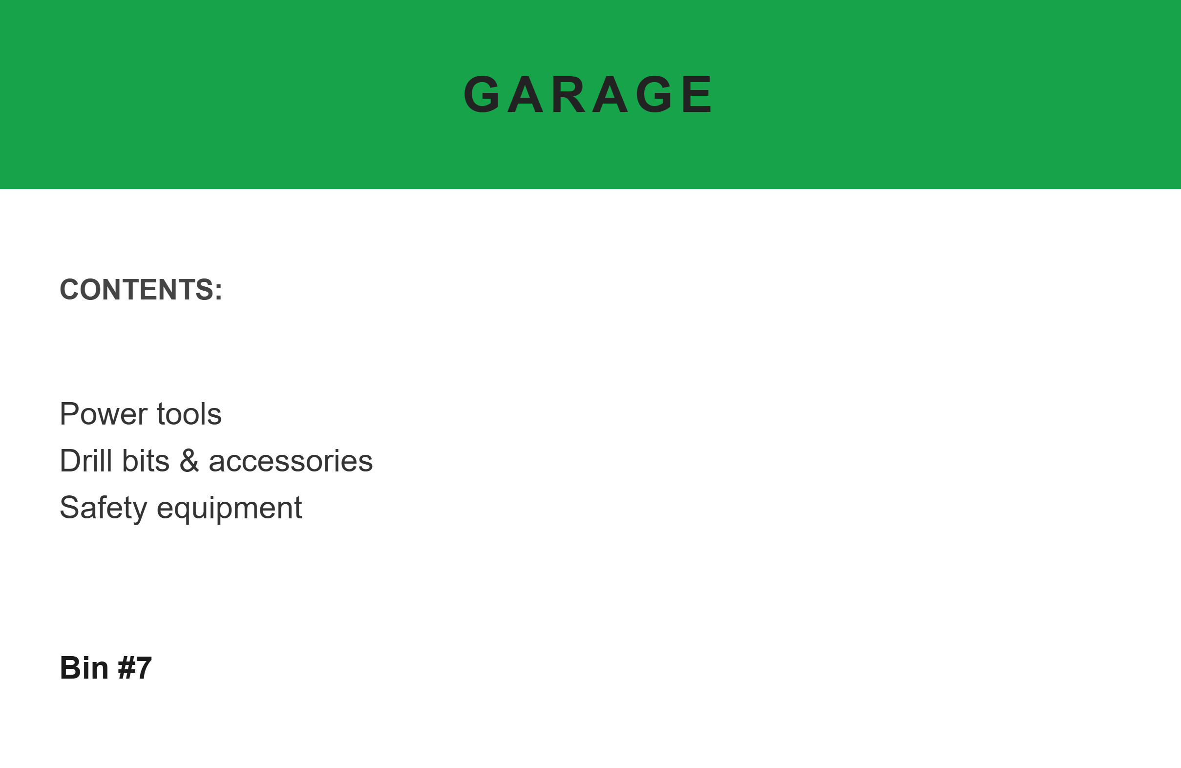 Storage Bin Label label template, Organization, 100 × 65 mm