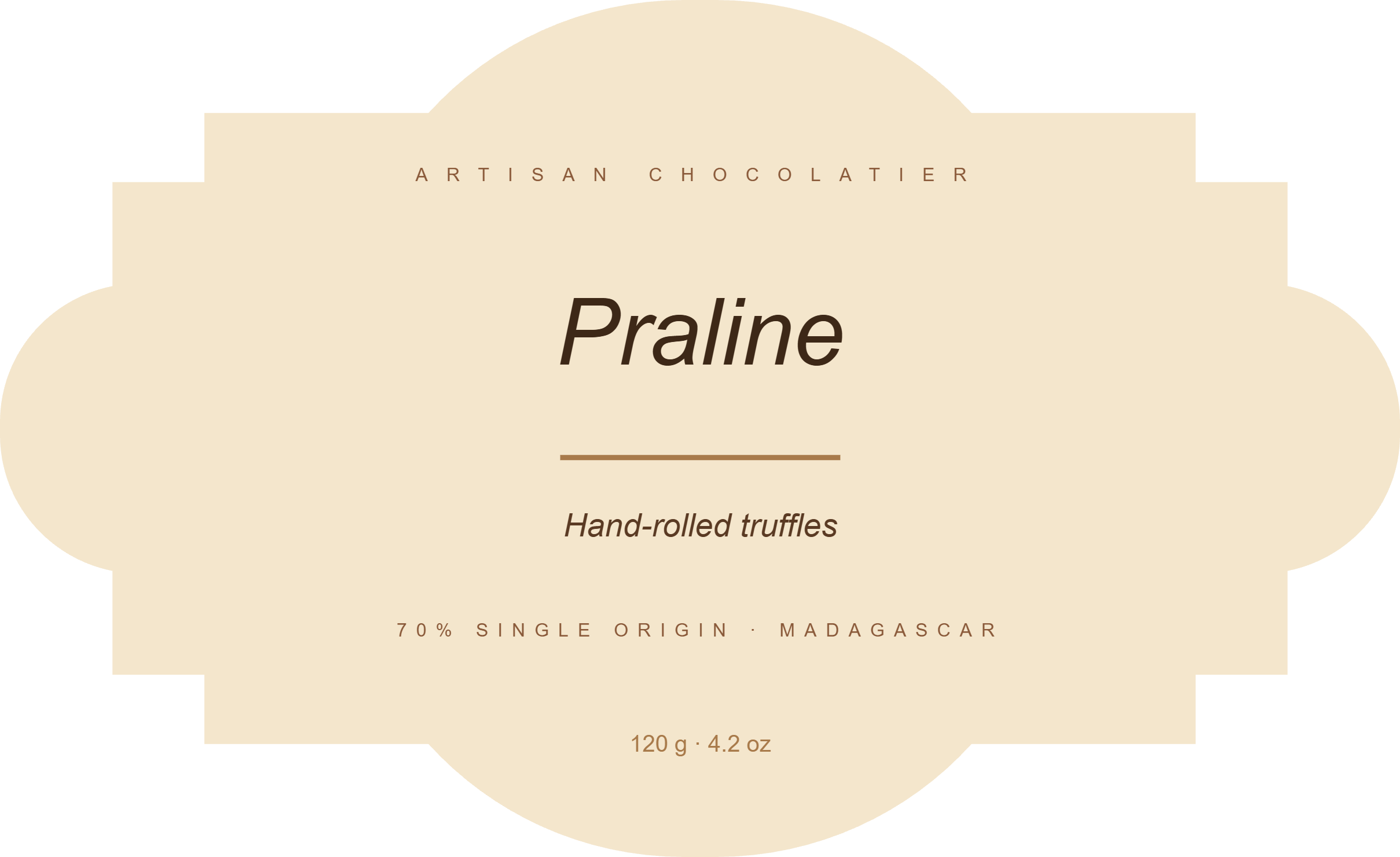 Vintage Chocolatier label template, Shaped, 80 × 49 mm