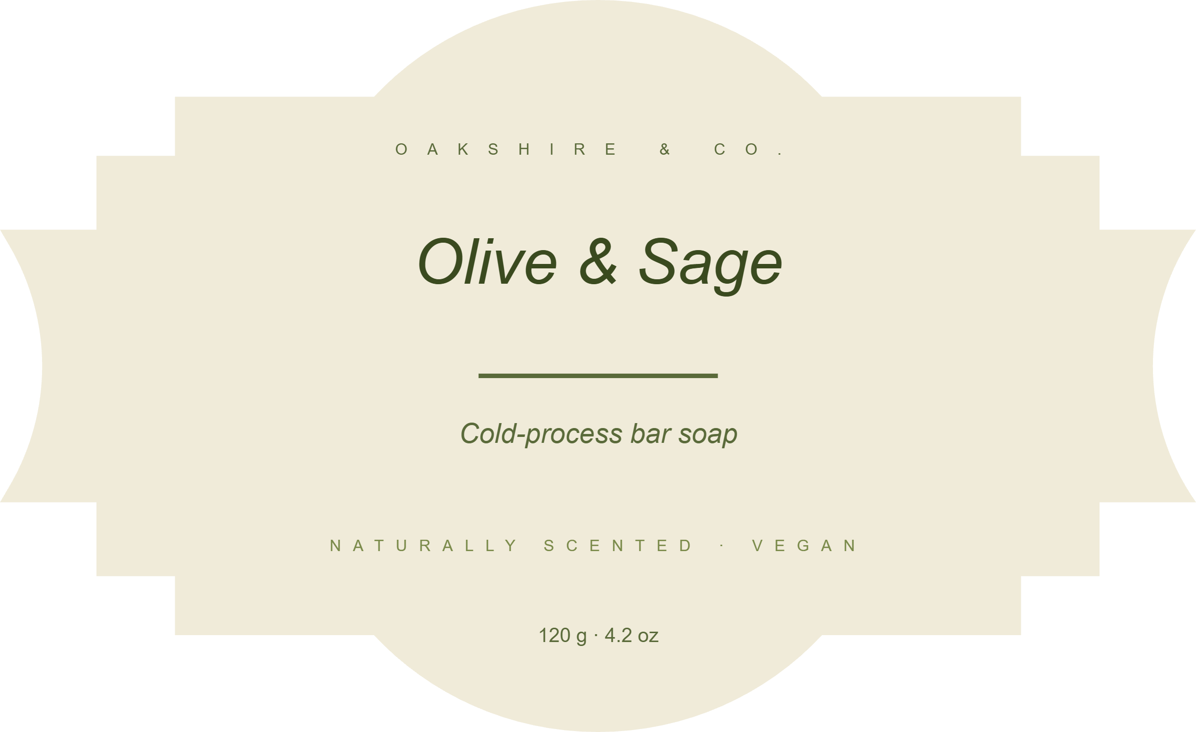 Vintage Cold-Process Soap label template, Shaped, 80 × 49 mm