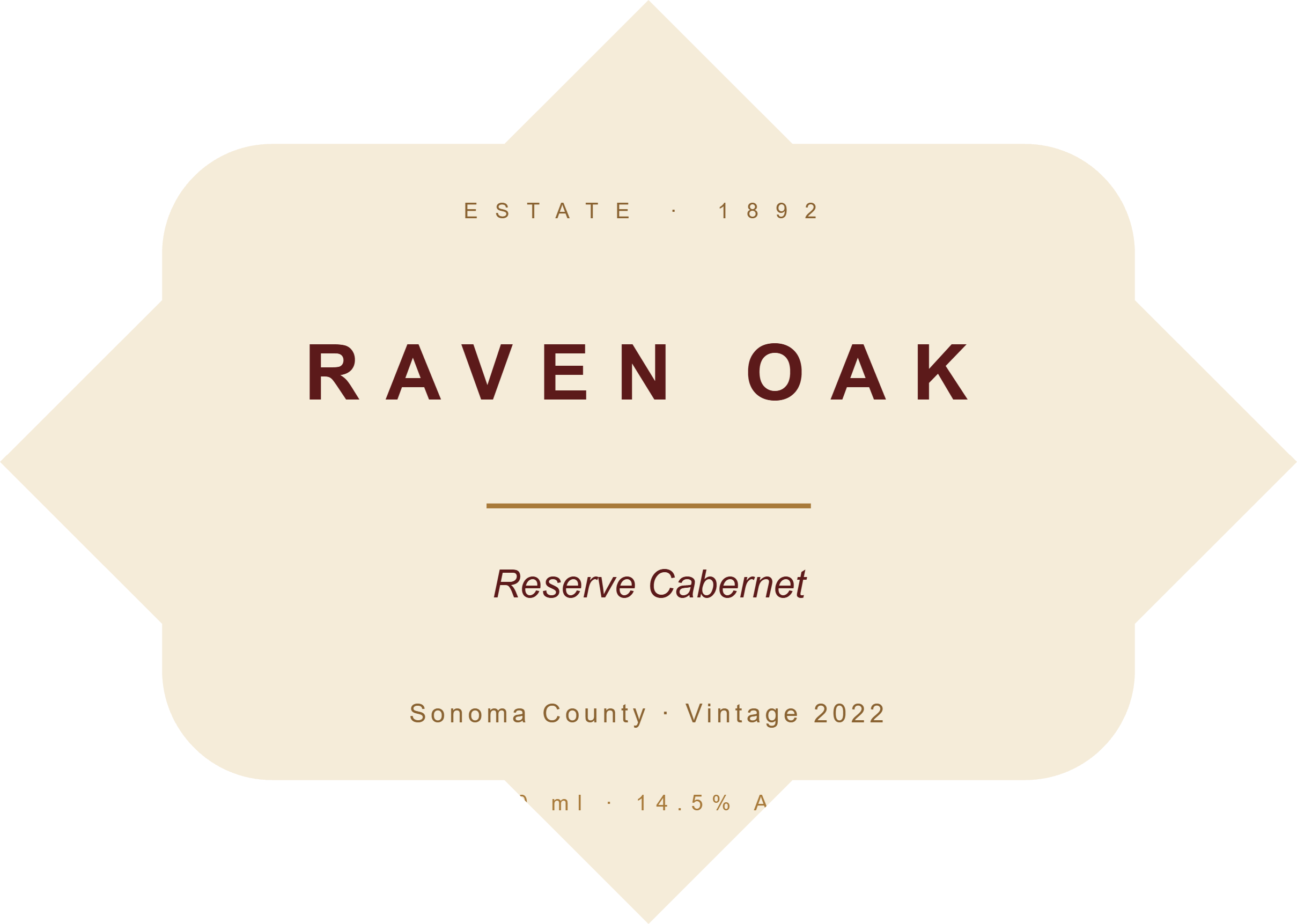 Vintage Estate Wine label template, Shaped, 80 × 57 mm