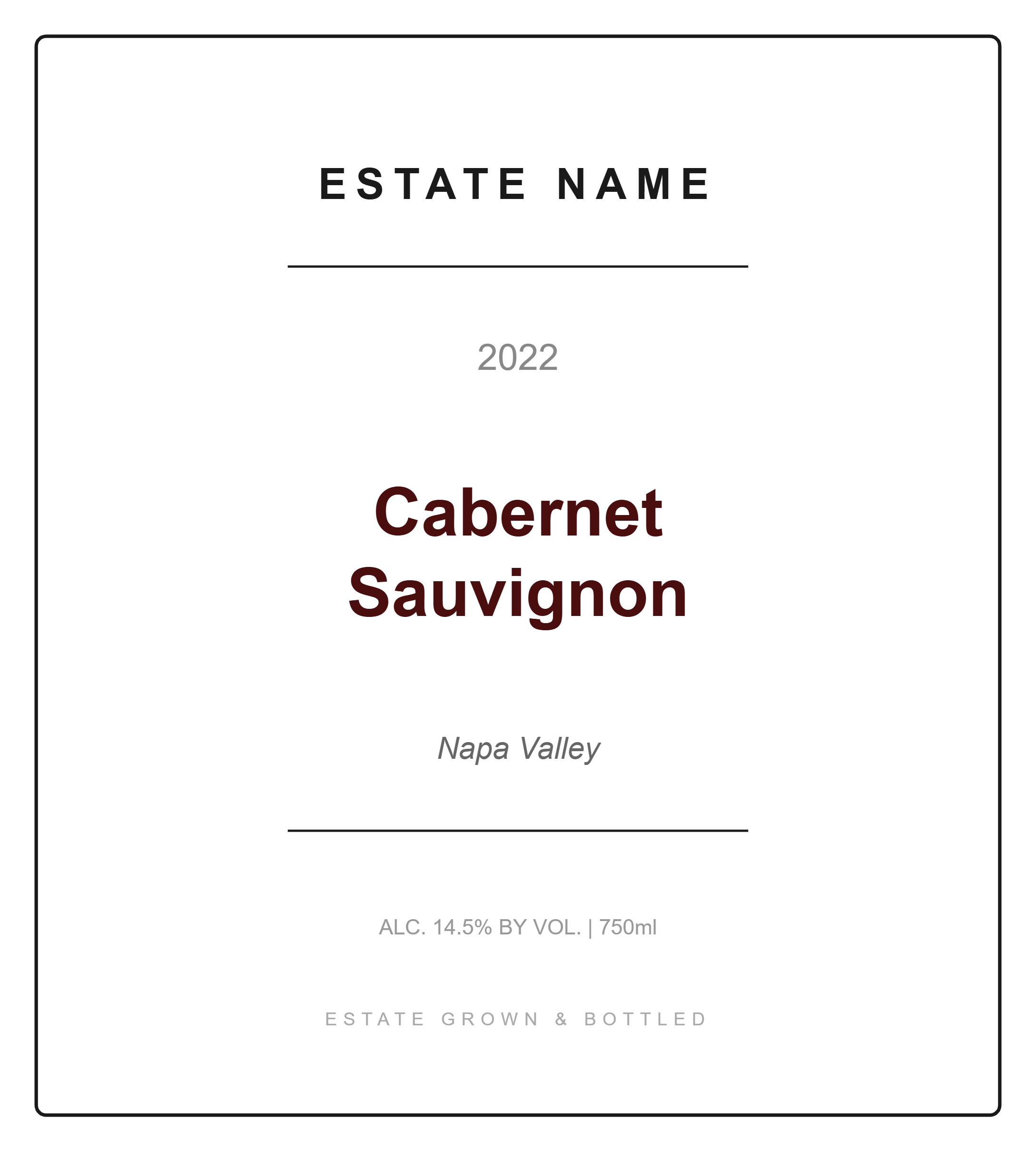 Wine Front Label label template, Wine & Spirits, 90 × 100 mm